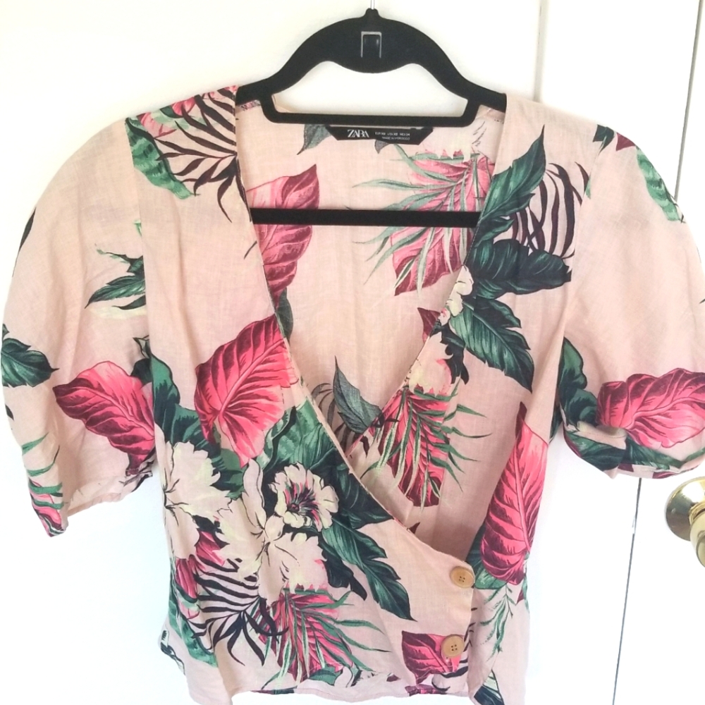 Floral tropical wrap top